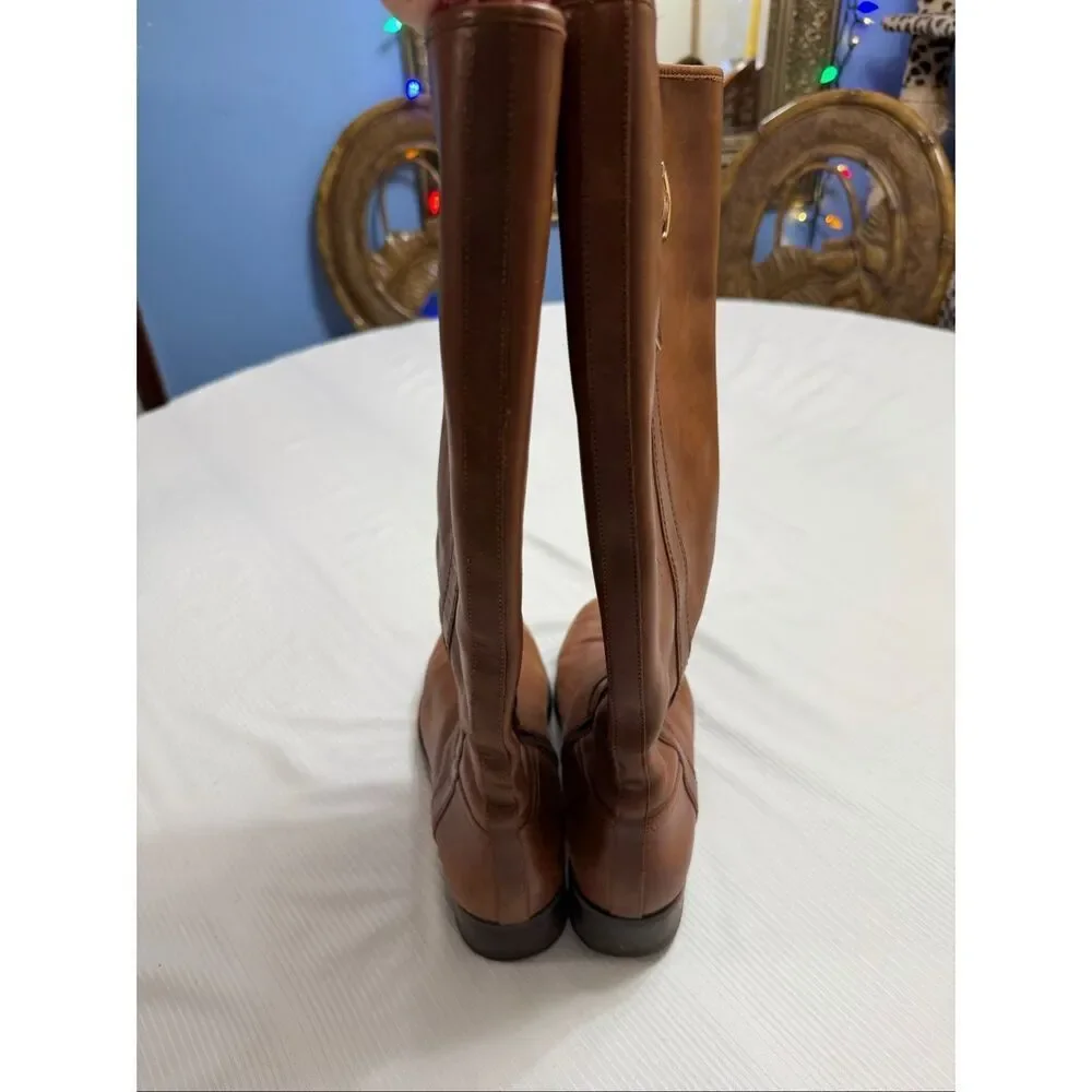 Coach Easton Women’s Tall Tan Leather Buckle Zip Riding Boots Size 8.5 8 1/2 B